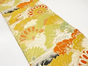 アンティーク　荒波に菊・笠松模様織出し丸帯（着用可）